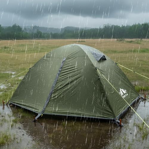 Image of Night Cat 2-Persons Backpacking Tent: Waterproof Lightweight Camping Tent for Two People Hiking Outdoor Mountain with Aluminum Poles and Rainfly Green