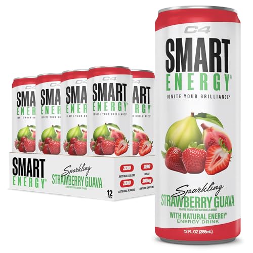 Image of C4 Smart Energy Drink - Sugar Free Performance Fuel & Nootropic Brain Booster, Coffee Substitute or Alternative | Strawberry Guava 12 Oz - 12 Pack