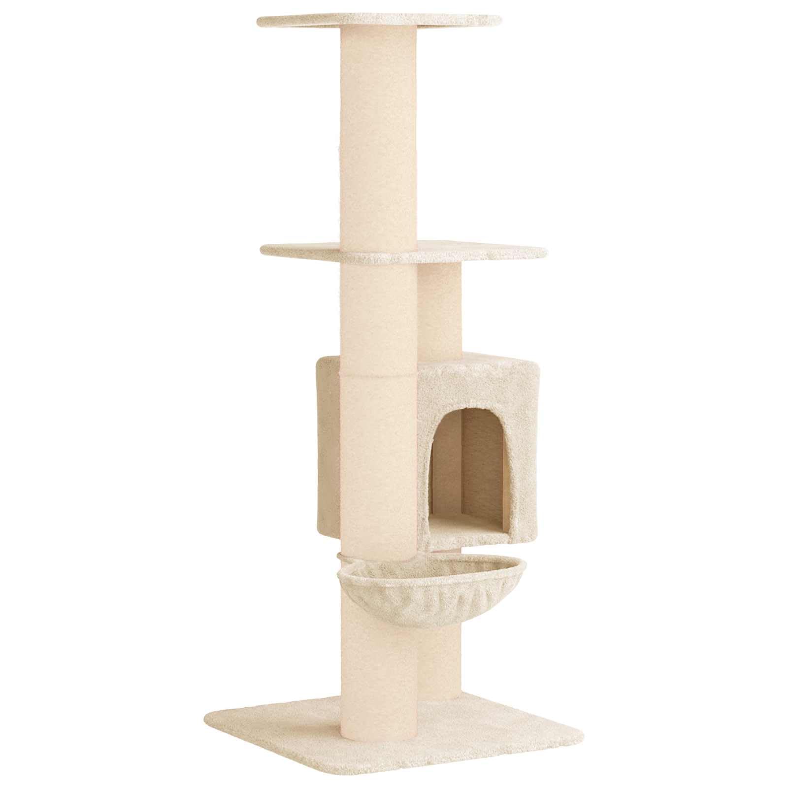Katzenbaum mit Sisal-Kratzsäulen & Katzenhöhle Creme 137 cm | Mehrstöckiger Kletterturm für das Wohnzimmer und Schlafzimmer, der Spielspaß und gemütliche Rückzugsorte vereint.
