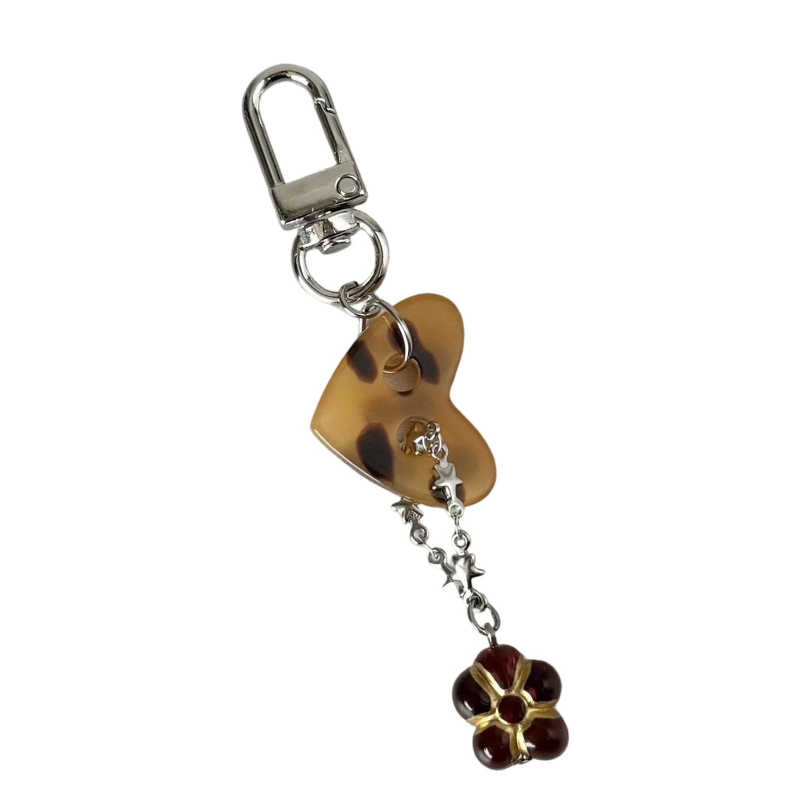 fexxkg Decorative Bag Charm with Leopard Heart and Flower Pendants, Acrylic Zipper Accessory with Clasp, 10cm Accent for Purse