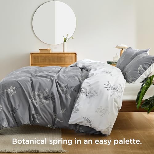 Image of Bedsure Duvet Cover King Size - Reversible Floral Duvet Cover Set with Zipper Closure, 3 Pieces Grey Bedding Set with 8 Corner Ties and 2 Pillowcases 20 inchx36 inch