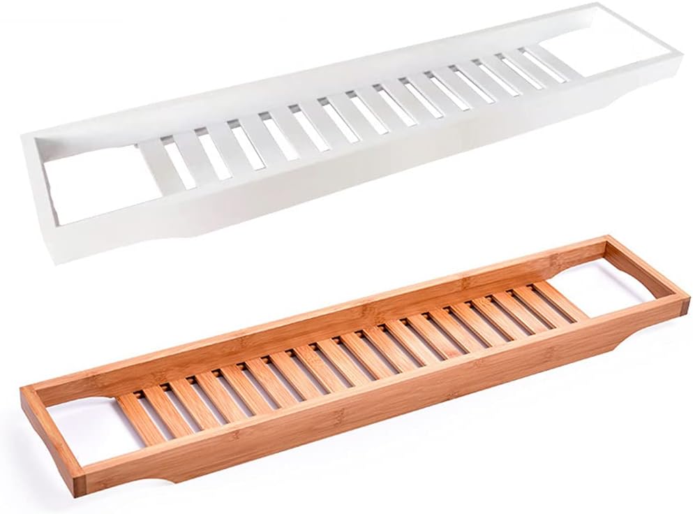 Tray Bathroom Shower Home Wooden Storage Rack Holder Bamboo Bathtub Shelf