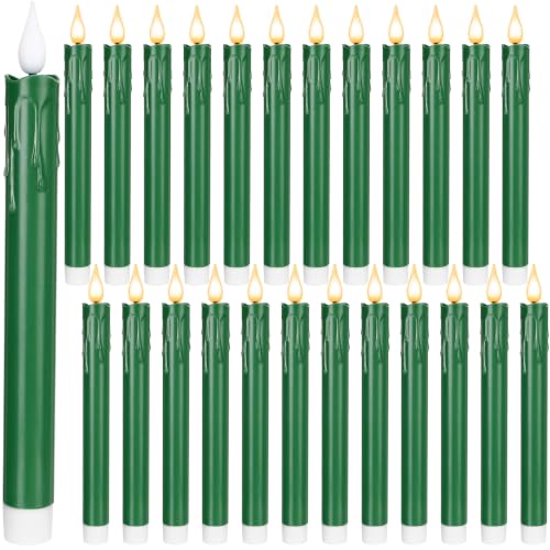 Image of Baquler 24 Pcs 6.5 inch Green Flameless Taper Candle LED Stick Battery Operated