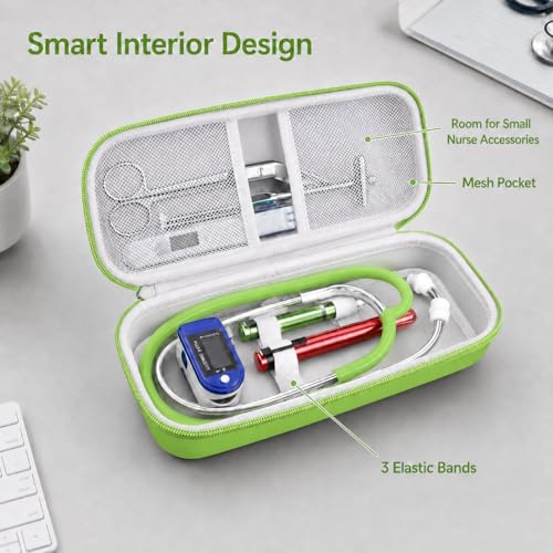 Image of Stethoscope Case for 3M Littmann Classic III /Cardiology IV, Light-Green | for MDF Acoustica Stethoscopes, for Nurses, Doctors, Nursing School Essentials, Students, Clinic, EMS, Travel, Hard Bag Only