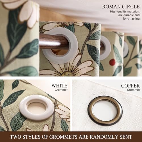 Image of ISAENNE Designer French Green Linen Printed Curtain,2 Panels,79 inchx53 inch-Brune | Vintage Curtains with Grommet 79 inches long,Floral Pattern Home Decor Draps,kitchen Bedroom Living Room Window Blackout