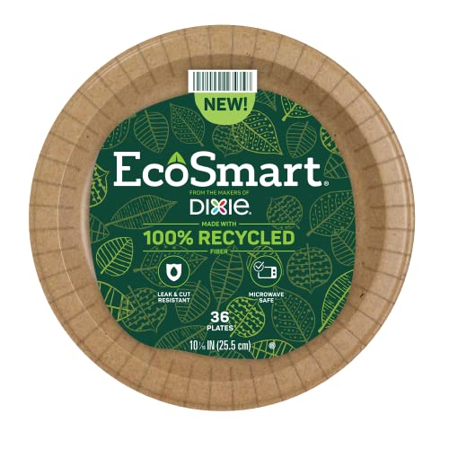 EcoSmart 100 Recycled Fiber Paper Plates, 10” Dinner Size Disposable Plate, 36 EcoFriendly