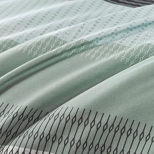 Sleepbella CSQLQ Comforter Queen Size, Mint Green & Grey & White Striped Patchwork Polyester Comforter Set thumb #7