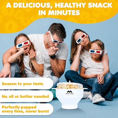 Image of The Original Mindful Design Collapsible Microwave Popcorn Popper - Silicone Bowl, BPA-Free & Dishwasher Safe (White)