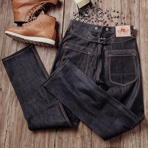Red Tornado Vintage 16.5oz Men's Jeans Relaxed Fit Straight Leg Heavyweight Raw Selvedge Denim Pants Buckle Back Belted2