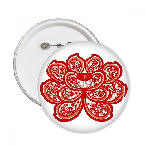Badge rond zodiaque chinois et lotus en papier découpé, lot de 5 boutons ronds multicolores taille M
