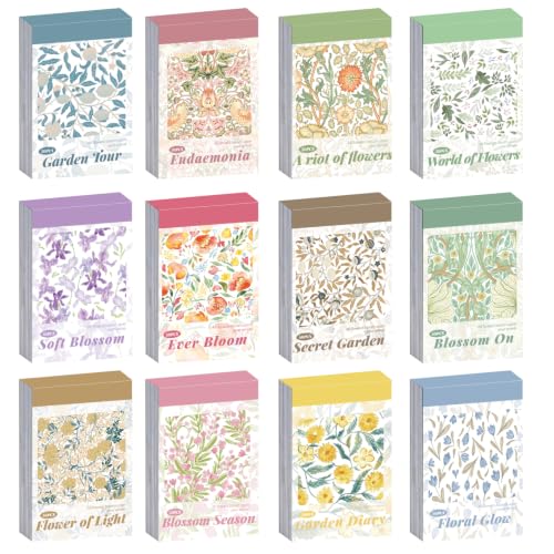 Image of 12 Sets 600 Sheets Vintage Floral Stickers, Aesthetic Sticker Book for Journaling, Different Flower Themes Scrapbook Supplies Ideal DIY Decorative Gifts for Women Girls Adults Teens Junk Journal