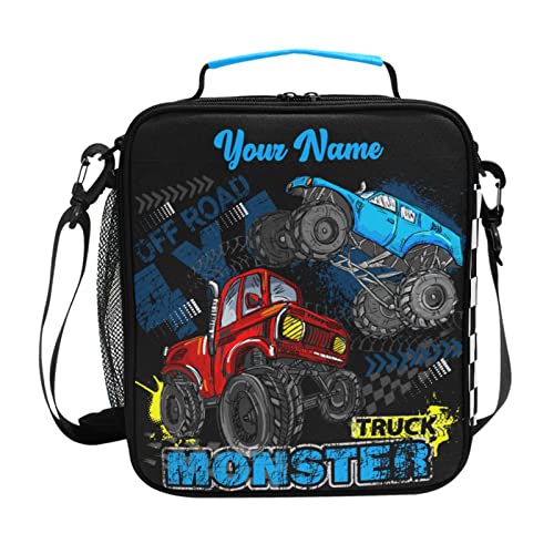 beeplus Personalized Monster Truck Kids Lunch Box Boys Girls Insulated Lunch Box Reusable Lunch Tote Kit for School Travel