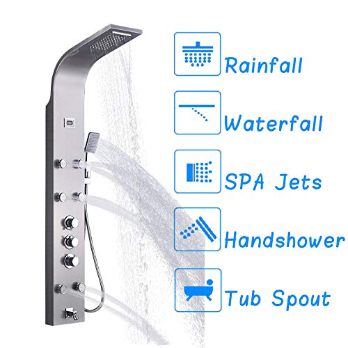 Columna de Ducha Termostática para Baño con Panel Digital, Chorro Lluvia y Cascada miniatura 4