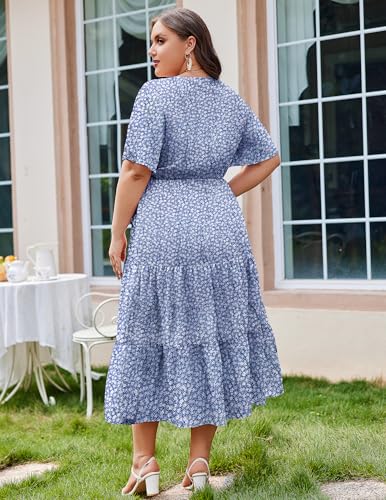 IN'VOLAND Plus Size Short Sleeve Dress for Women Summer Casual V Neck Floral Maxi Dresses with Pockets3