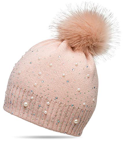 Caspar MU143 Bonnet d'hiver en tricot fin avec pompon pour femme, Taille:Taille unique, Couleur:rose