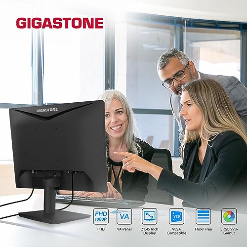 Image of Gigastone 22 inch VA LED Back Light Monitor 75Hz FHD 1920 x 1080, 1080P 178 Wide View Frameless Computer Monitor 4ms, Eye Care Technology, Ergonomic Tilt VESA Mount, HDMI VGA