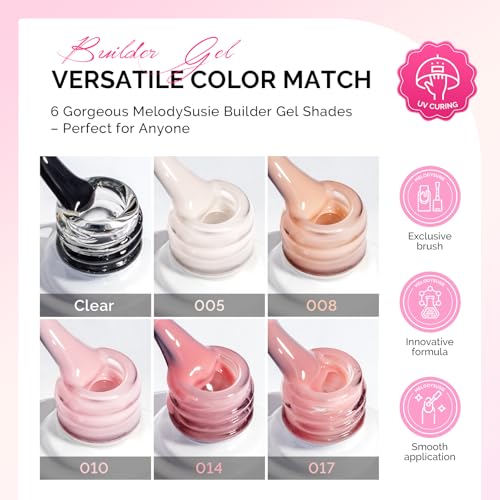 Image of MelodySusie Builder Gel Nail Polish Set, Base Colors Nude Clear Pink 8 in 1 Nail Thickening Rubber Base Gel Polish,Soak Off UV Extension,Rhinestone Nail Glue in a Bottle Gift for Women 6 Colors