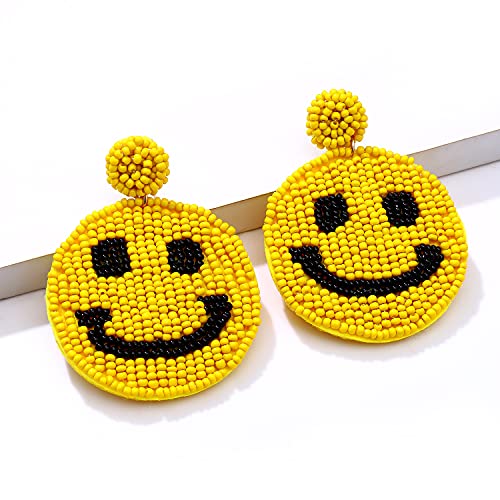 Beaded Smile Statement Drop Earrings - Cute Happy Face Dangle Fun Summer Jewelry Gift4