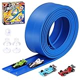 Rennbahn Kinder 3 4 5 6 Jahre, 3.9M Flexible Autorennbahn Rennstrecke Auto Spielzeug Autobahn Inklusive 4 Spielzeugauto, Geburtstag Weihnachten Kindergeschenkeab 3-8 Jahre, Blau