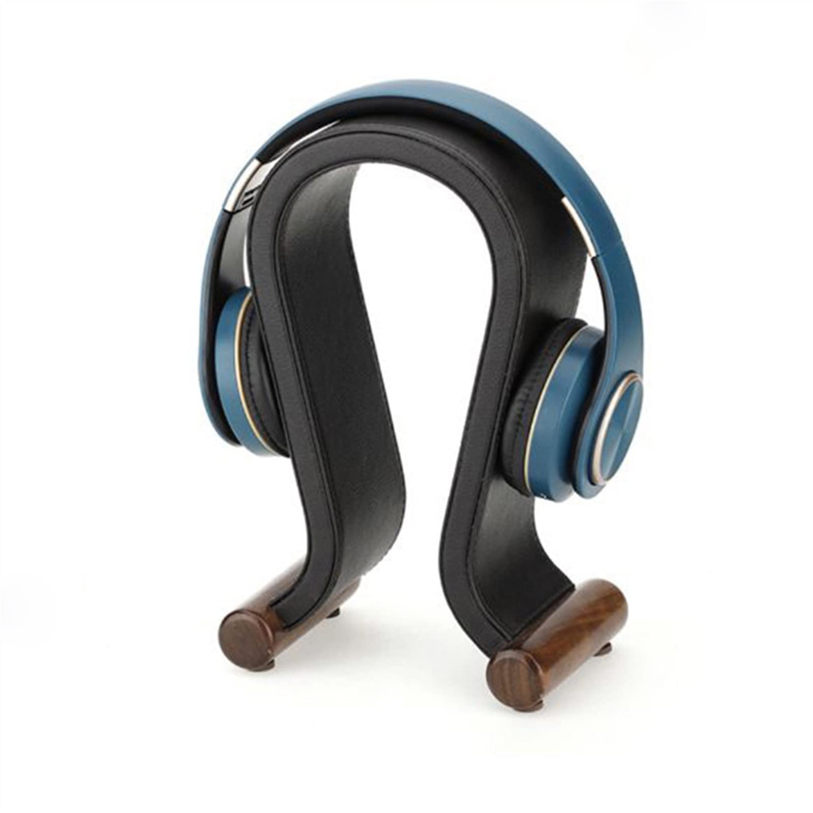 MRKU Support de Casque Audio avec Crochet et étagère de Bureau Universelle en Cuir PU et Bois pour Casque Filaire