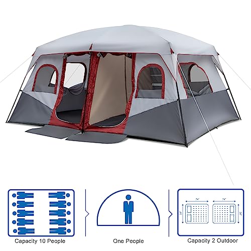 Carpa familiar para camping 10 personas, 2 habitaciones, portátil y grande miniatura 3