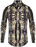 Pacinoble Mens Fashion Long Sleeve Street Wear Designer Polyester African Dashiki Luxury Print Button Up Casual Shirts (Black M)