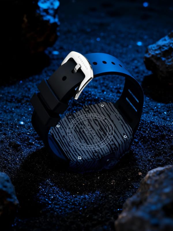 Image of Giordano Analog Square Watch for Men with Skeleton Design, Rugged Textured Case, Luminous Hands, and Silicone Strap