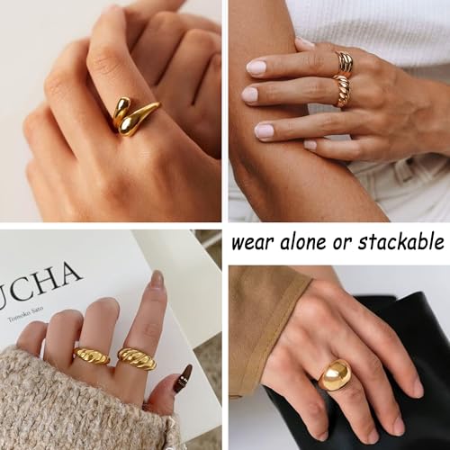 f me 10 pcs gold rings set for women non tarnish 18k gold plated chunky stackable rings statement stacking womens ring pack