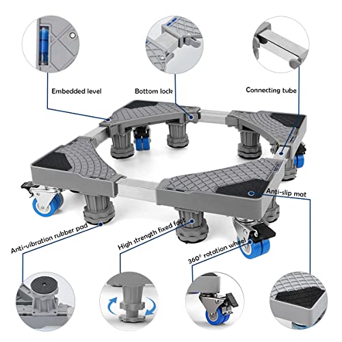 NIUXX Waschmaschine Sockel Untergestell mit 8 Füßen+4 Räder für Waschwaschine,Kühlschrank und Trockner,Verstellbare… – Bild 4