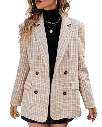 Mina Self Plaid Tweed Blazer Jacket for Women 2024 Fashion Elegant Open Front Casual Work Office Pocket Suit Coat(S-XXL)2