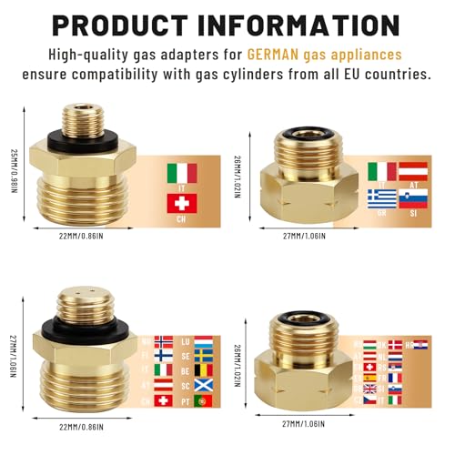 Gasflaschen Adapter Set Europa 4-Tlg. Europa Gasflaschen Adapter-Set Gas Adapter Gasanschluss Adapter Gasschlauch Adapter Adapter Gasflasche für Druckregler-Ausgang an ausländische Gasflaschen