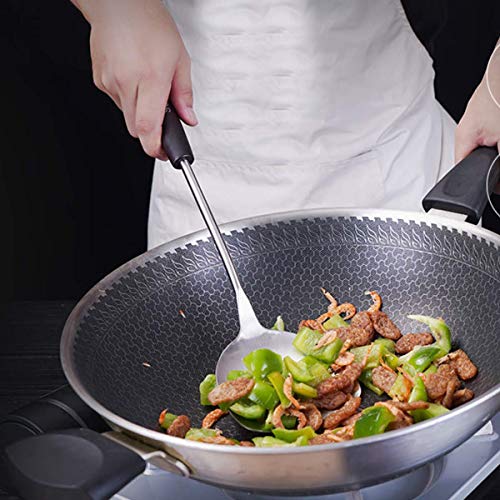 Image of Stainless Steel Wok Ladle & Shovel /Spatula - 36cm Metal Soup Ladle & Wok Spoon Spatula Set With Wooden Handle