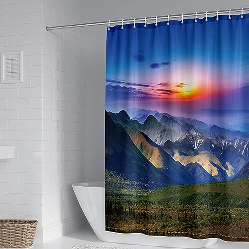 Mesnt Rideau de Douche 180 180, Rideaux de Douche pour Baignoire, Salle de Bain, Antibactérien en Polyester avec Motif de Paysage de Montagnes ensoleillées,...