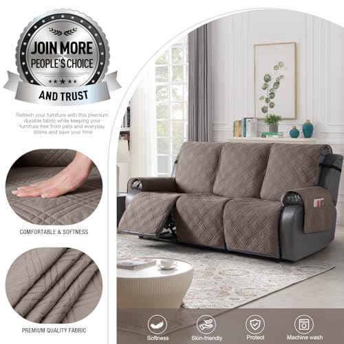 Image of TAOCOCO 100% Waterproof Recliner Sofa Cover, Non Slip Split Couch Covers for Reclining Couches with Elastic Straps, Washable Reclining Sofa Cover Furniture Protector for Kids Pets(3 Seater, Taupe)