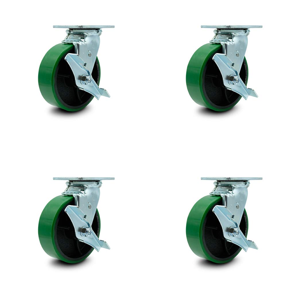 Limited Stock Polyurethane on Cast Iron Swivel Top Plate Caster Set of 4 w/6 x 2 Green Wheels - Includes 4 Swivel w/Top Lock Brakes - 4800 lbs Total Capacity - Service Caster Brand Buy 1 get 1 🔥 Polyurethane on Cast Iron Swivel Top Plate Caster Set of 4 w/6 x 2 Green Wheels - Includes 4 Swivel w/Top Lock Brakes - 4800 lbs Total Capacity - Service Caster Brand