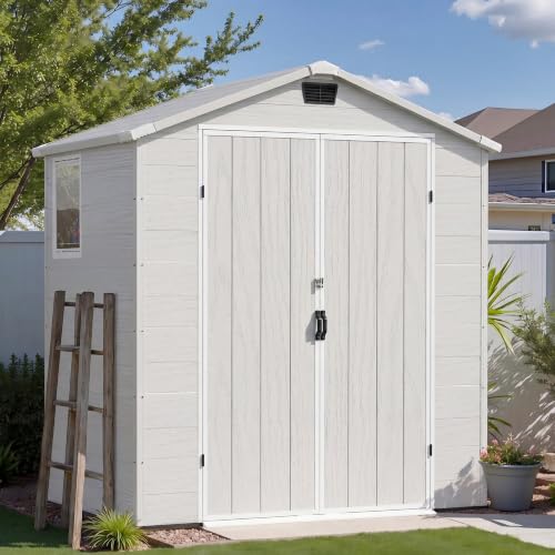 Image of Patiowell 6X4 FT Plastic Outdoor Storage Shed with Floor, Resin Tool Sheds with Lockable Door and Window, Weather-Resistant Garden Shed, Easy Assembly for Backyard, Patio, Light Grey
