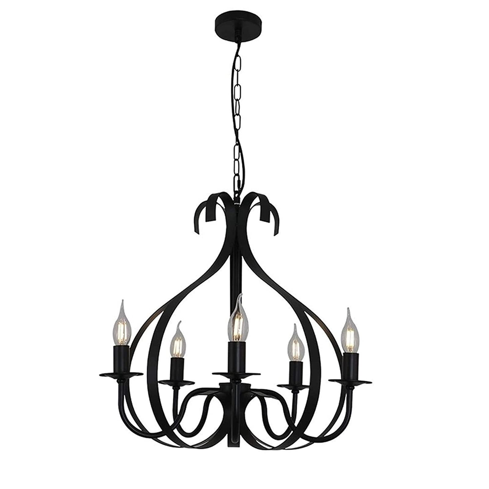 Lustre suspension bougie vintage en fer forgé à 5 lumières réglable E14