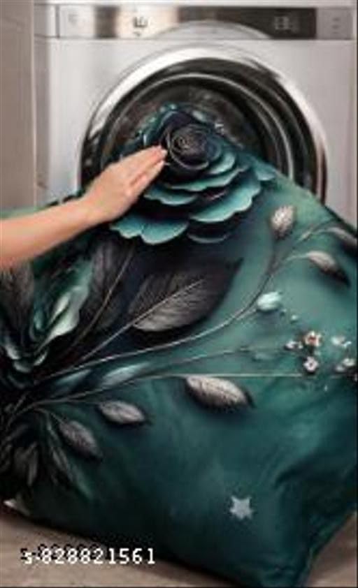 Image of Premium 7D King Size Bedsheet, Teal Floral Rose Print, 3D Effect Design, with Pillow Covers