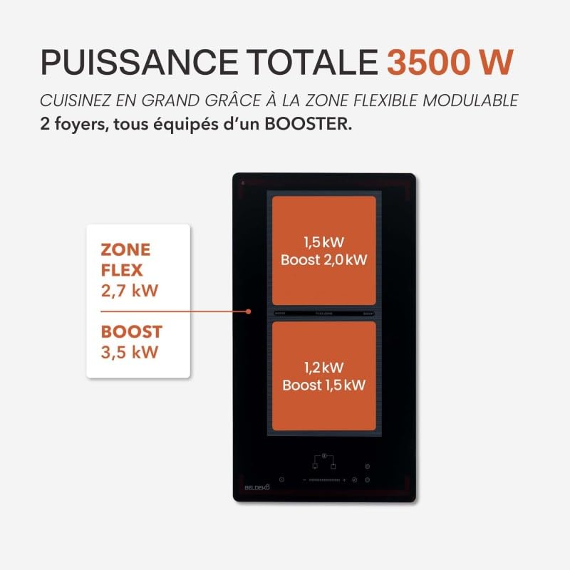 BELDEKO Plaque Induction 2 Feux Flex 3500W Noir Mat - Marque Française