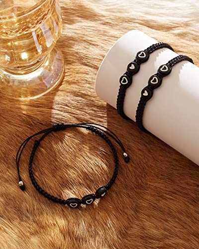 Image of 2 /3Pcs Big Middle Little Sis Heart Adjustable Braided Bracelet Set | Matching handmade sister friendship bracelets, sweet jewelry gifts for sisters, BFF friends, women and teengirls
