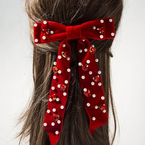 Pinza para cabello con lazo de terciopelo rojo miniatura 1