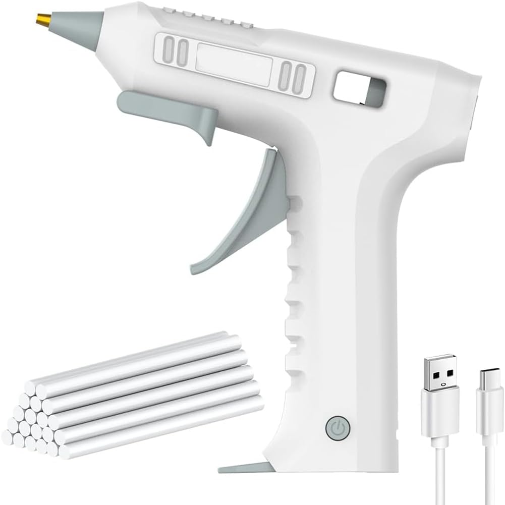 Koolenry Wireless Cordless Hot Glue, Type-C Rechargeable 2600mAh Battery Powered Glue with 20pcs Glue Sticks Set A