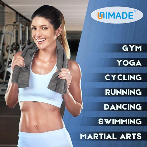 Image of UNIMADE 2 Pack Gym Towels Set - Highly Absorbent and Quick Drying Microfiber Salon Towels, Premium Hand Cloths for Bathroom, Gym, Shower, Hotel, and Spa - 16x27 inch (Grey)