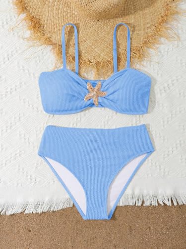 Image of RoseSeek Girl's 2 Piece Padded Bathing Suit Wireless Starfish Swimsuit Spaghetti Strap Vacation Beachwear Set