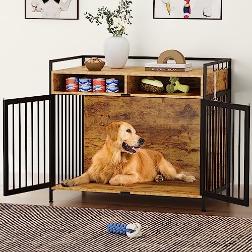 YITAHOME-Dog-Crate-Furniture-41-Heavy-Duty-Dog-Kennel-with-2-Drawers-Wooden-Dog-Crate-End-Table-for-Medium-Small-Medium-Dogs-Rustic-Brown YITAHOME Dog Crate Furniture 41 Heavy Duty Dog Kennel with 2 Drawers Wooden Dog Crate End Table for Medium Small Medium Dogs Rustic Brown