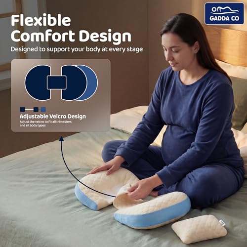 Image of GADDA CO Maternity Pillow for Pregnant Women | Adjustable Dual Pregnancy Wedge Pillow for Belly & Back Support | Butterfly Design Pillow with Hypoallergenic Pure Cotton Cover | Travel Friendly | Blue