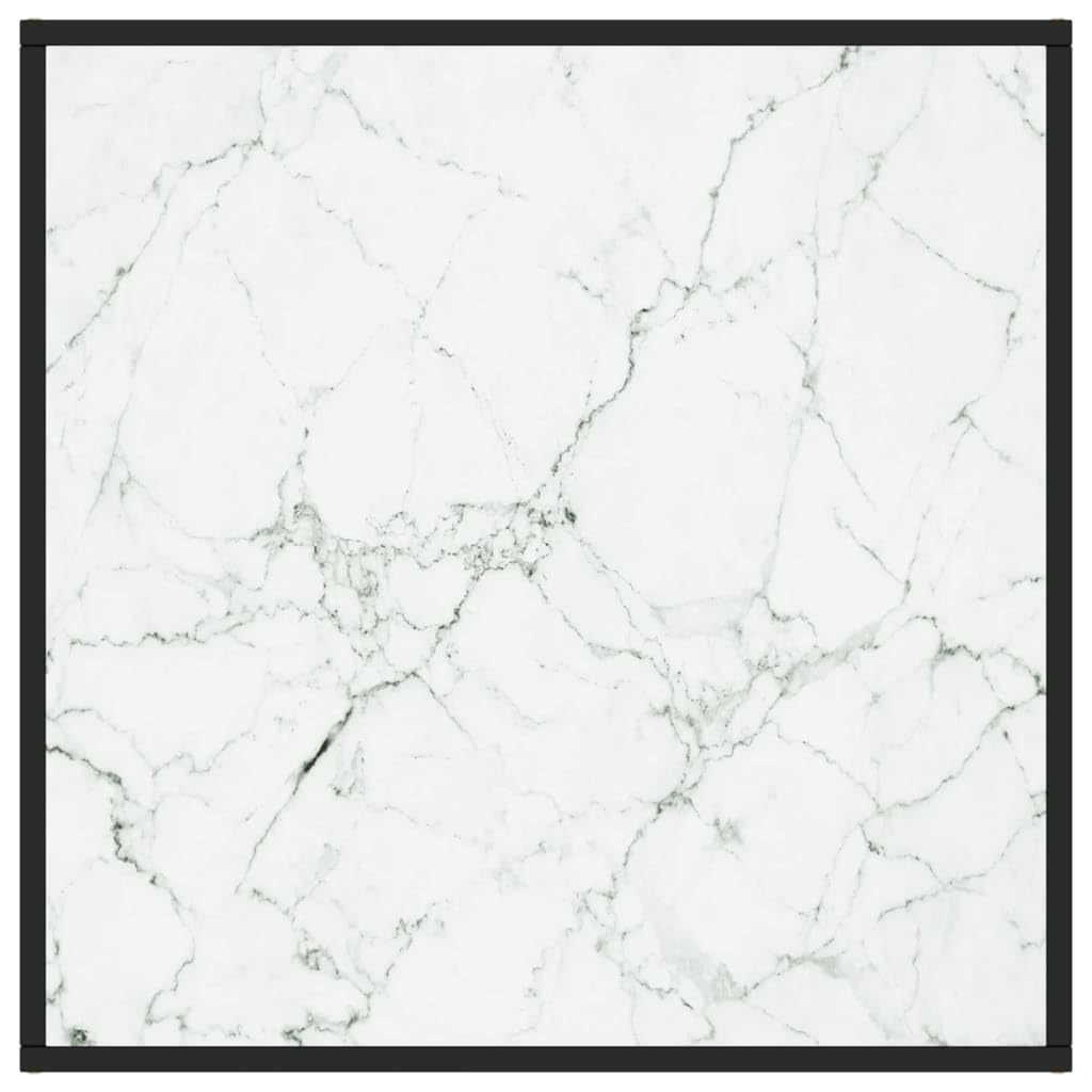 Tavolino da salotto nero con vetro temperato e marmo bianco 80x80x35 cm, mobiletto moderno con ripiano robusto, supporto salotto versatile per soggiorno e ufficio