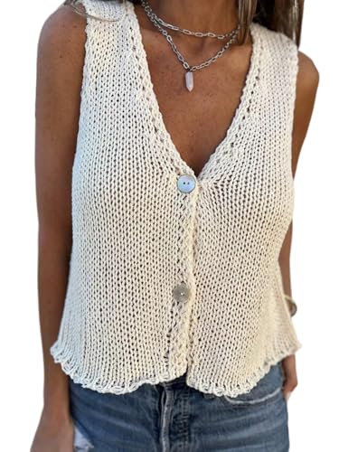 MakeMeChic Women's Sweater Vest Button Down Shirt V Neck Sleeveless Knitwear