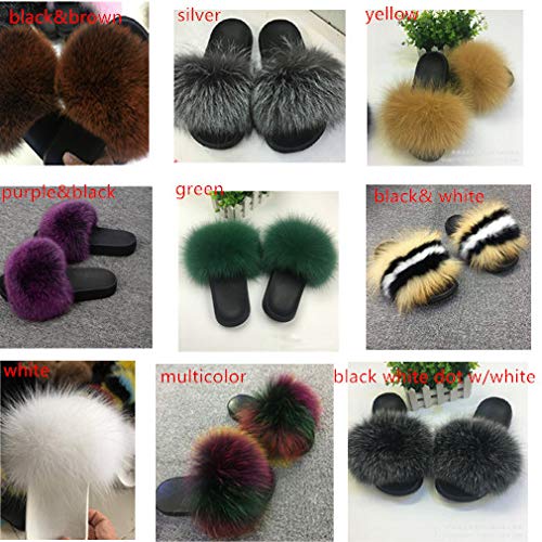 LVCOMEFF Women Real Fox Fur Sandals Slides Gray Yellow Blue Pink Color Slippers Summer Fluffy4