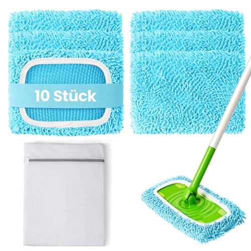 10 Stück Chenille Bodentücher für Swiffer Bodenwischer 11 5x26cm Waschbare Mikrofaser Wischbezüge & Ersatzbezüge Nass/Trocken Reinigung für Tierhaare Laminat & Parkett inkl. Wäschebeutel